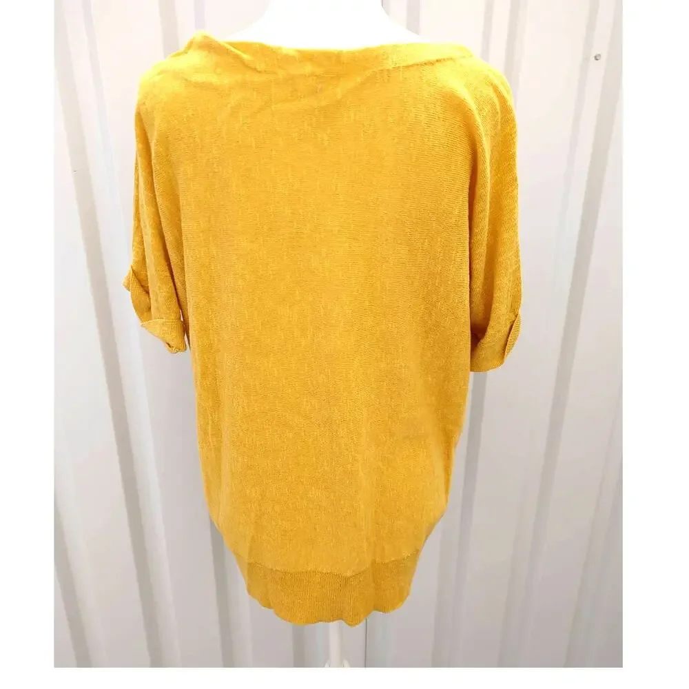 Eileen Fisher Blouse Short Sleeve Top Hi Low Linen Blend Small - Picture 3 of 5